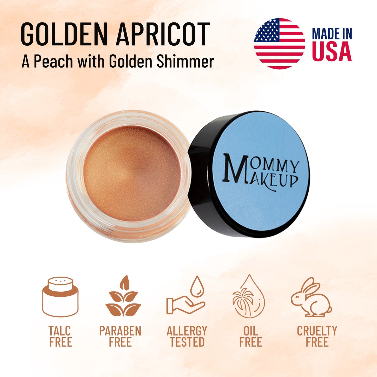 Golden Apricot Any Wear Creme - A Waterproof Multi-tasking creme to powder product for eyes, cheeks & lips. Can be worn anywhere