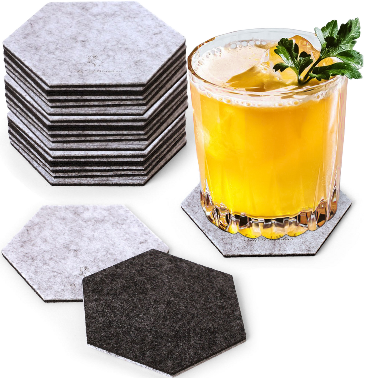 Premium Felt Coasters for Drink Set of 18 Pcs - (hexagon)