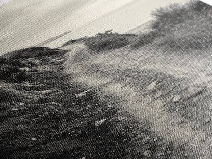 Coastal Cliff Path, Tranquil Trail, Black and White Landscape, Nature Lover Gift, Framed Canvas Print, Entryway Wall Art, Rustic Boho Art