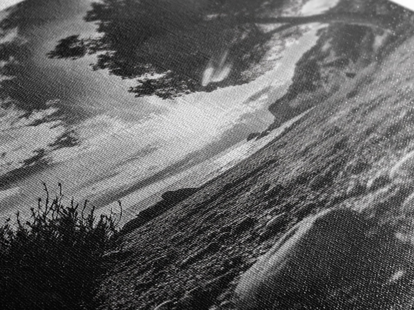 Sunset Beach View, Wide Angle Perspective, Nature Shoreline, Monochrome Landscape, Framed Canvas Print, Hallway Wall Art, Beach Decor