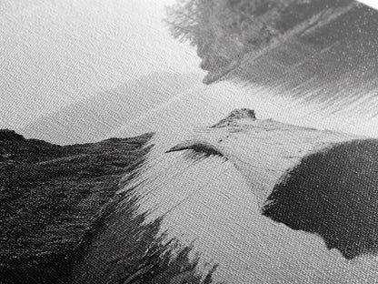 Driftwood Log, River Pass, Nature Silence, Misty Gorge, Framed Canvas Print, Office Wall Art, Modern Nature Decor, Moody Forest Style