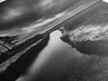 Misty Marsh Path, Moody Landscape, Nature Wall Decor, Living Room Art, Canvas Print, Black and White Photography, Autumn Wall Art