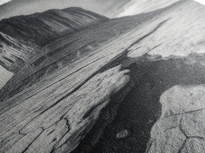 Monument Valley Cliff, Desert Rockscape, Framed Canvas Print, Western Wall Art, Office Decor, Black and White Photography