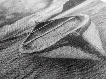 Canoe, Shoreline, Dramatic, Sky - canoe landscape Canvas Print, rustic wall art, entryway decor, nature photography, monochrome mountain