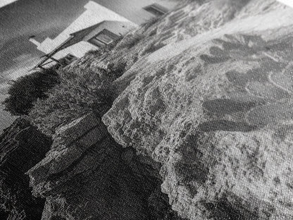 Cliffside Villa, Mediterranean Home, Desert Garden, Rustic Landscape Print, Framed Canvas Print, Modern Boho Living Room Art