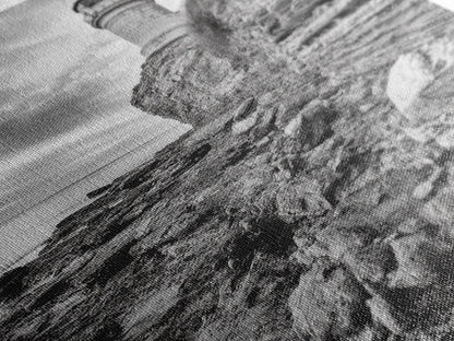 Lighthouse Beacon, Rocky Shoreline, Nautical Coastal Scene, Framed Canvas Print, Ocean View Art, Seaside Living Room Wall Decor