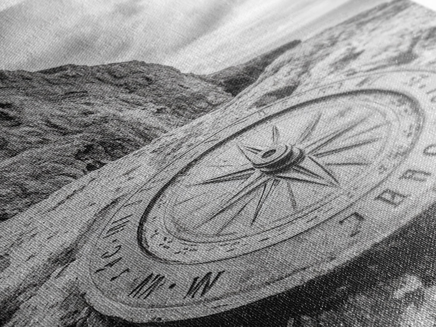 Compass On Cliff, Adventure Travel Art, Nautical Wall Decor, Framed Canvas Print, Rustic Office Art, Nature Explorer Gift Idea