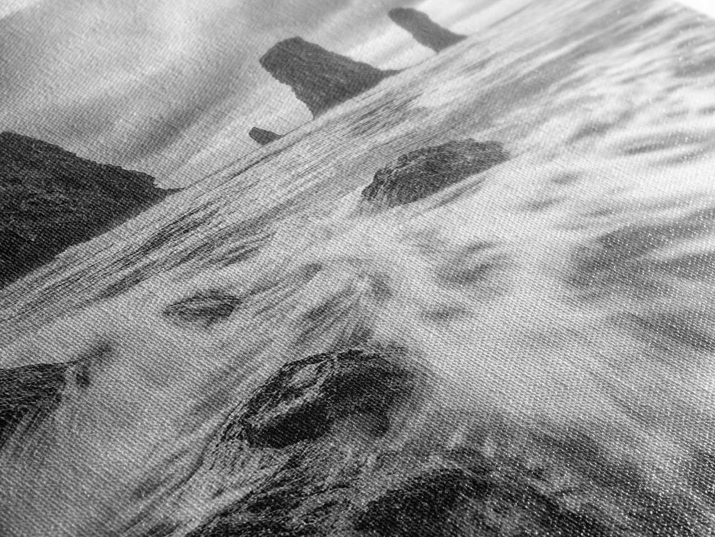 Sea Stacks Seascape, Ocean Art, Moody Coastline Print, Nature Photography, Framed Canvas Print, Living Room Wall Art, Black White Seaside