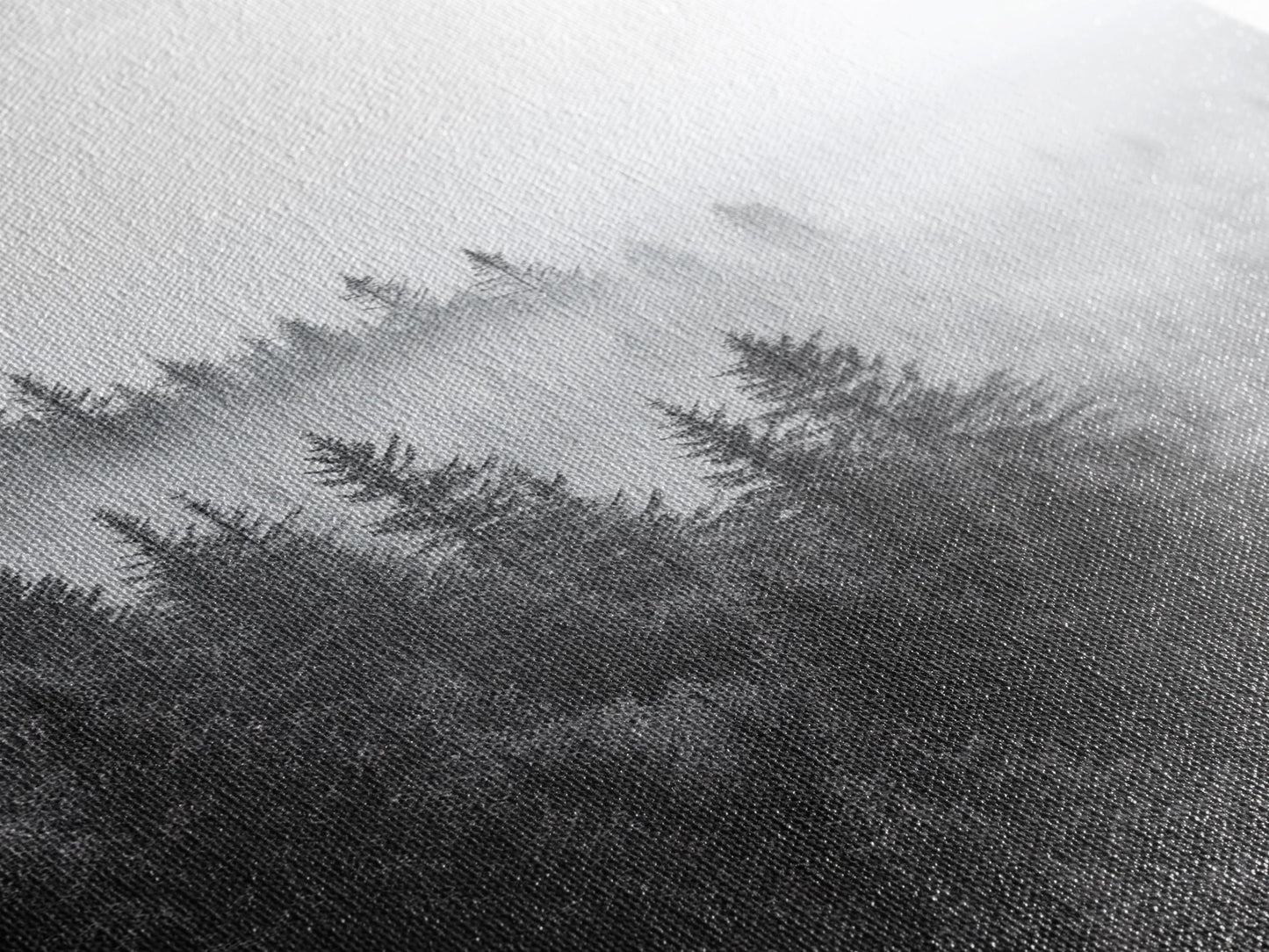 Misty Forest, Pine Trees, Foggy Morning, Canvas Print, Moody Nature Wall Art, Nordic Bedroom Decor, Monochrome Forest Landscape