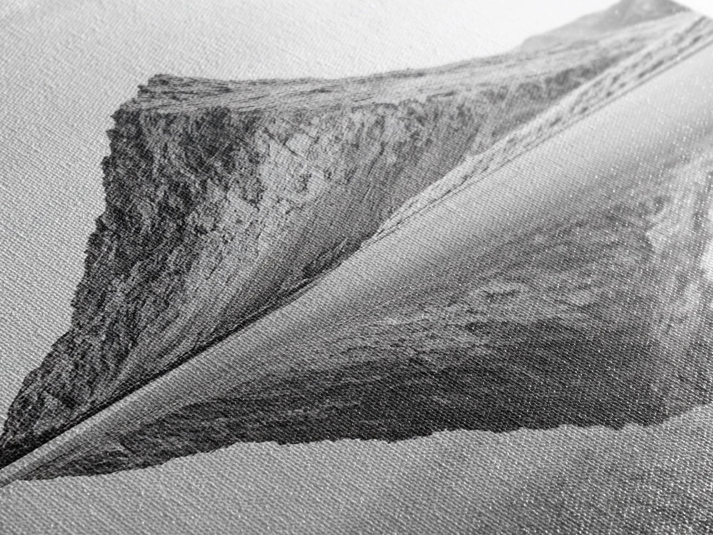 Mountain Mirror, Coastal Peak, Serene Beach, Canvas Print, Minimalist Landscape Art, Modern Living Room Wall Decor, Monochrome Nature Style