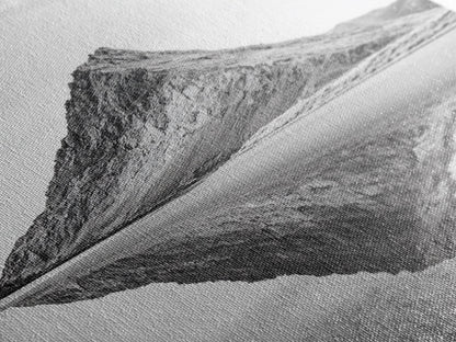 Mountain Mirror, Coastal Peak, Serene Beach, Canvas Print, Minimalist Landscape Art, Modern Living Room Wall Decor, Monochrome Nature Style