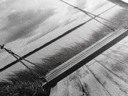 Lake Swing, Cloudy Sky, Calm View, Framed Canvas Print, Farmhouse Wall Art, Serene Kitchen Decor, Rustic Black and White Photography