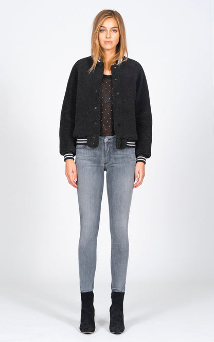Varsity Jacket - Black Sherpa