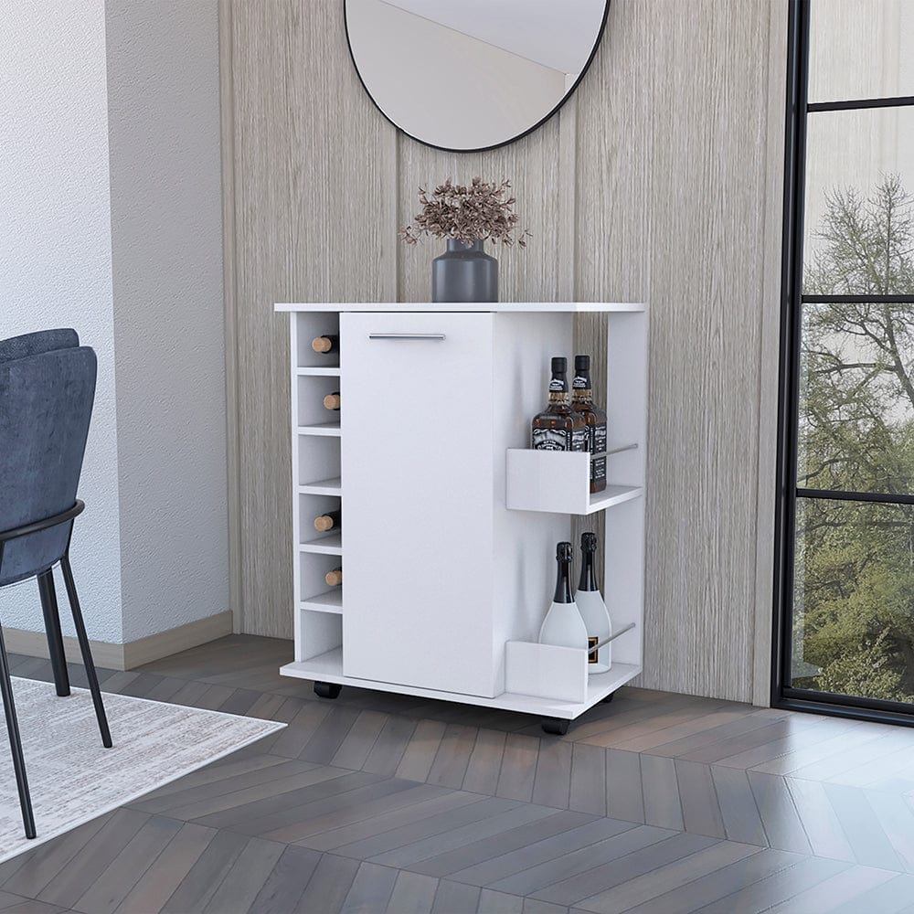 Cabot Bar Cart – Elegant Rolling Wine Cabinet with Storage & Serving Surface