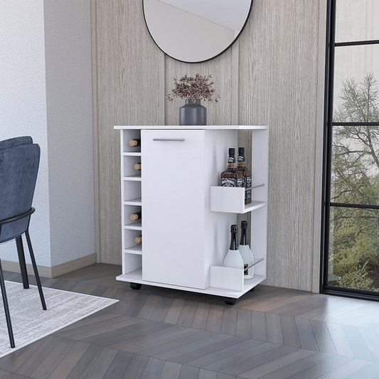 Cabot Bar Cart – Elegant Rolling Wine Cabinet with Storage & Serving Surface