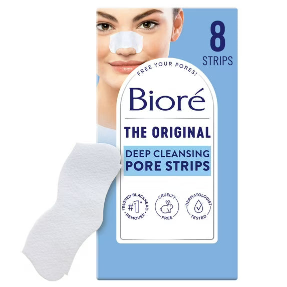 Bioré Deep Cleansing Pore Strips, Original, Blackhead Remover Strips for Skin Care, Oil Free, 8 Ct