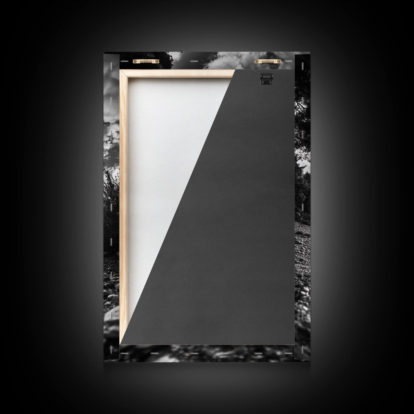 Sunset Beach View, Wide Angle Perspective, Nature Shoreline, Monochrome Landscape, Framed Canvas Print, Hallway Wall Art, Beach Decor