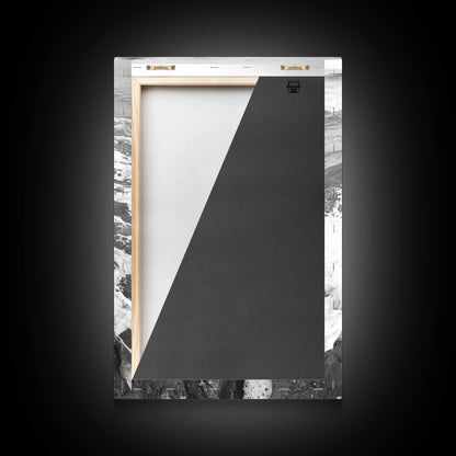 Rocky surf path, ocean jetty power, dramatic sea waves, black white beachscape, Canvas Print, bathroom wall art, nautical minimalist decor