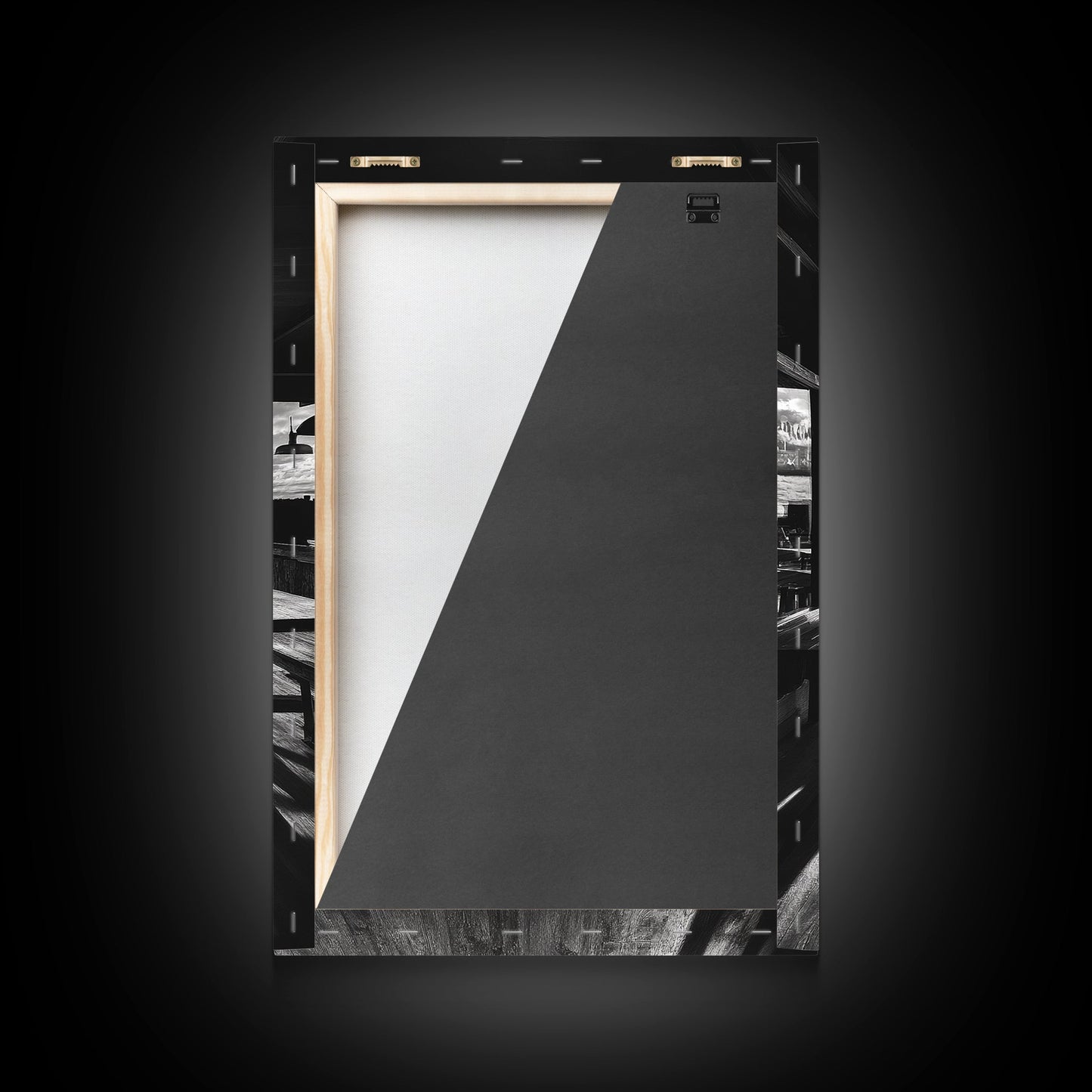 Ocean, Deck, Sunset, Rays - Golden hour beach bar shadows, Canvas Print, perfect dining room or kitchen wall art, rustic coastal decor