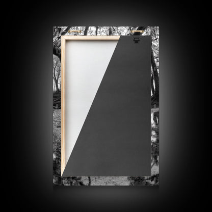 Misty Forest Trees, Reflection Photography, Nature Landscape, Canvas Print, Neutral Tones, Bedroom Wall Decor, Moody Autumn Forest Art