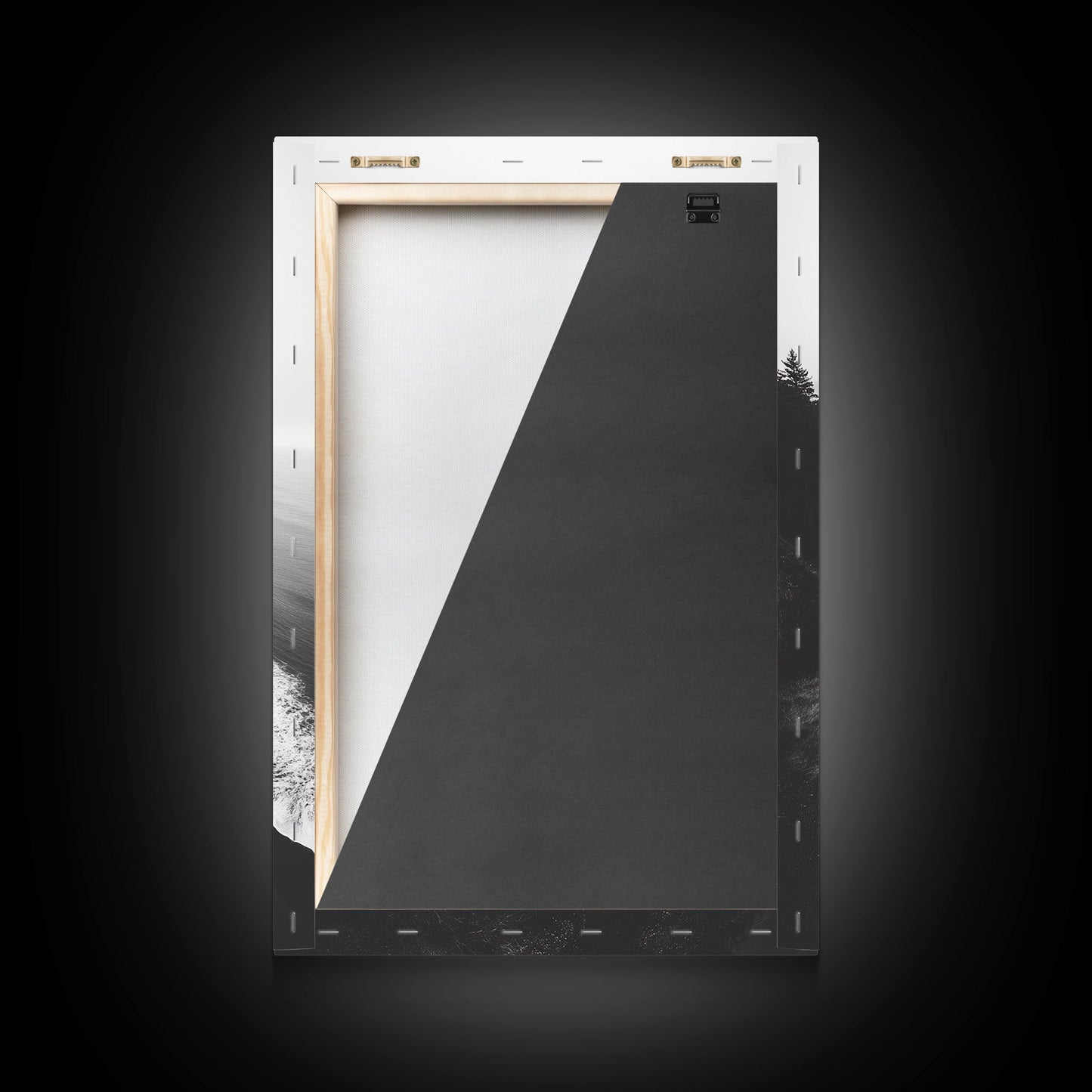 Misty Coastline, Pine Forest, Foggy Morning, Framed Canvas Print, Moody Nature Decor, Living Room Wall Art, Monochrome Style