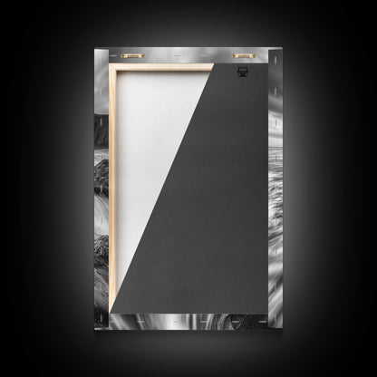 Sea Stacks Seascape, Ocean Art, Moody Coastline Print, Nature Photography, Framed Canvas Print, Living Room Wall Art, Black White Seaside