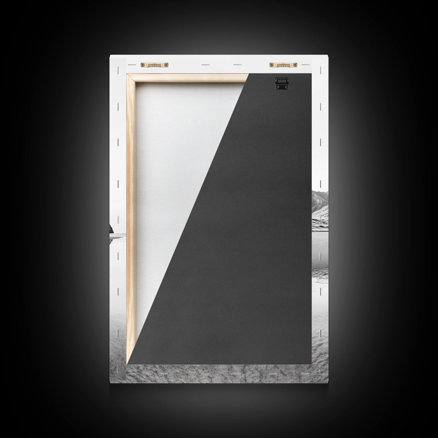 Mountain Mirror, Coastal Peak, Serene Beach, Canvas Print, Minimalist Landscape Art, Modern Living Room Wall Decor, Monochrome Nature Style