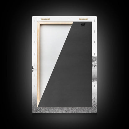 Mountain Mirror, Coastal Peak, Serene Beach, Canvas Print, Minimalist Landscape Art, Modern Living Room Wall Decor, Monochrome Nature Style