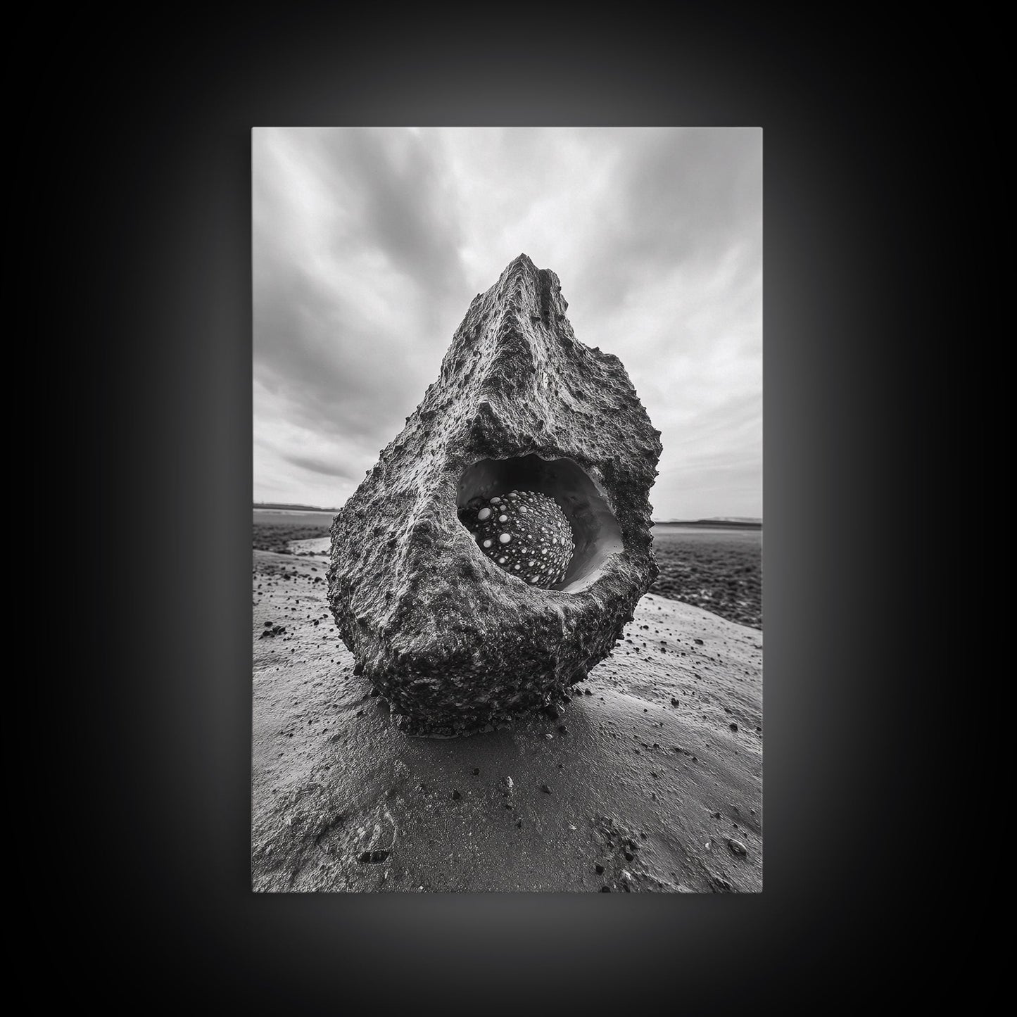 Sea Orb Rock, Coastal Texture, Ocean Shell Art, Framed Canvas Print, Beach House Wall Decor, Abstract Nature, Nautical Art Piece