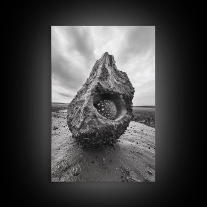 Sea Orb Rock, Coastal Texture, Ocean Shell Art, Framed Canvas Print, Beach House Wall Decor, Abstract Nature, Nautical Art Piece