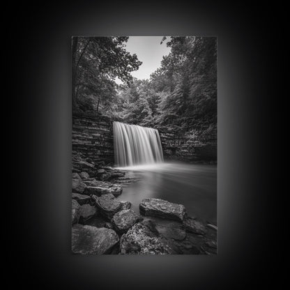 Waterfall Serenity, Nature Escape, River Rock Flow, Bedroom Wall Decor, Framed Canvas Print, Modern Rustic Forest Wall Art