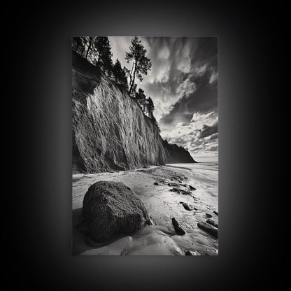 Cliffside Trees, Coastal Horizon, Rugged Seashore, Pacific Northwest Print, Framed Canvas Print, Fall Nature Wall Art, Den Decor