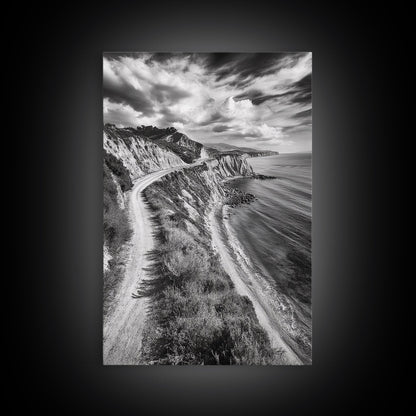 Coastal Mountain Trail, Ocean View, Travel Photography, Framed Canvas Print, Scenic Landscape Art, Office or Hallway Wall Art