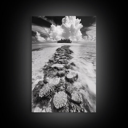 Island Cloud Escape, Ocean Path Scene, Tropical Seascape, Canvas Print, Coastal Beach House Art, Summer Island Vibes Wall Art