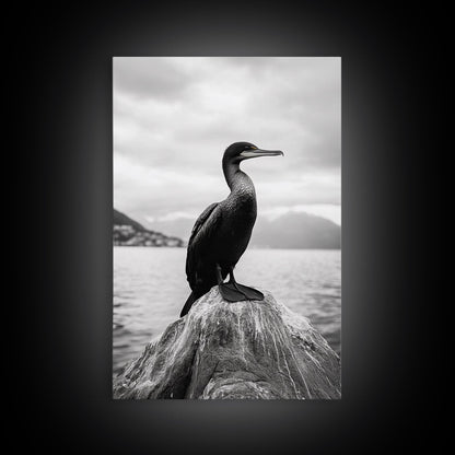 Coastal Bird Portrait, Nature Minimalism, Lake Decor, Monochrome Wildlife, Framed Canvas Print, Bedroom Wall Art, Bird Photography Print