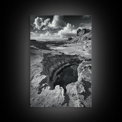 Desert Crater Scene, Surreal Landscape Art, Earth Tone Vibe, Minimalist Nature, Framed Canvas Print, Office Wall Decor, Modern Western Style