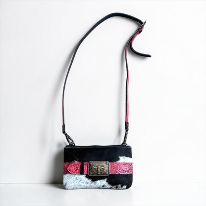 Genuine Leather and Cowhide Buckle Wristlet/Crossbody