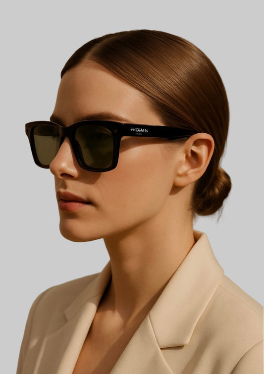 WO|MN sleek and square polarized sunglasses-green lenses, black acetate frame