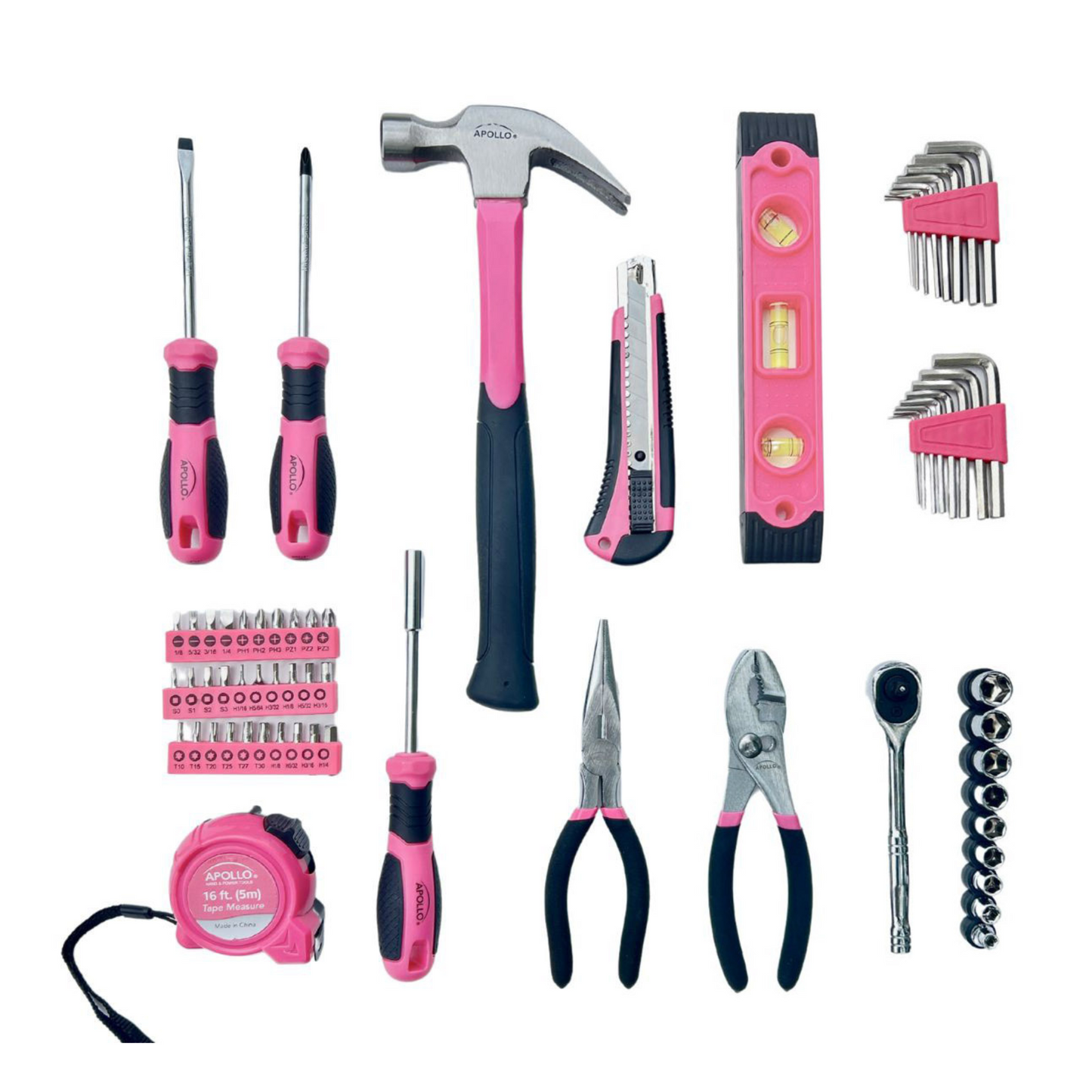 Essential 65-Piece Pink Tool Set with Socket Set and Most-Used Tools for Do it Yourself Repairs and Maintenance - DT0001P