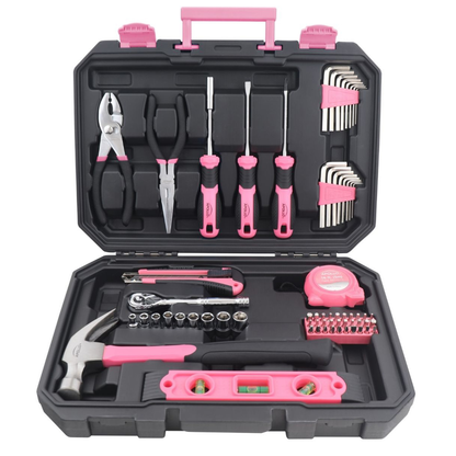 Essential 65-Piece Pink Tool Set with Socket Set and Most-Used Tools for Do it Yourself Repairs and Maintenance - DT0001P