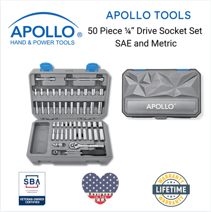 APOLLO TOOLS - DT0004-50 Piece ¼” Drive Socket Set