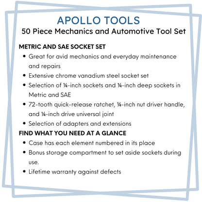 APOLLO TOOLS - DT0004-50 Piece ¼” Drive Socket Set