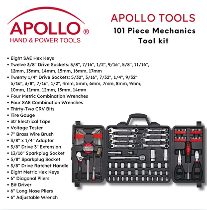 101 Piece Mechanic Tool Set for Vehicle and Home Maintenance, Roadside Emergencies. SAE and Metric Tool Set for Car, Boat, RV, Bikes - DT0006