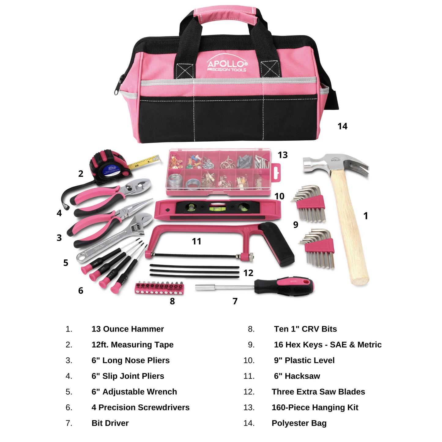 201 Piece Household Tool Kit in a Soft-Sided Tool Bag Pink - DT0020P