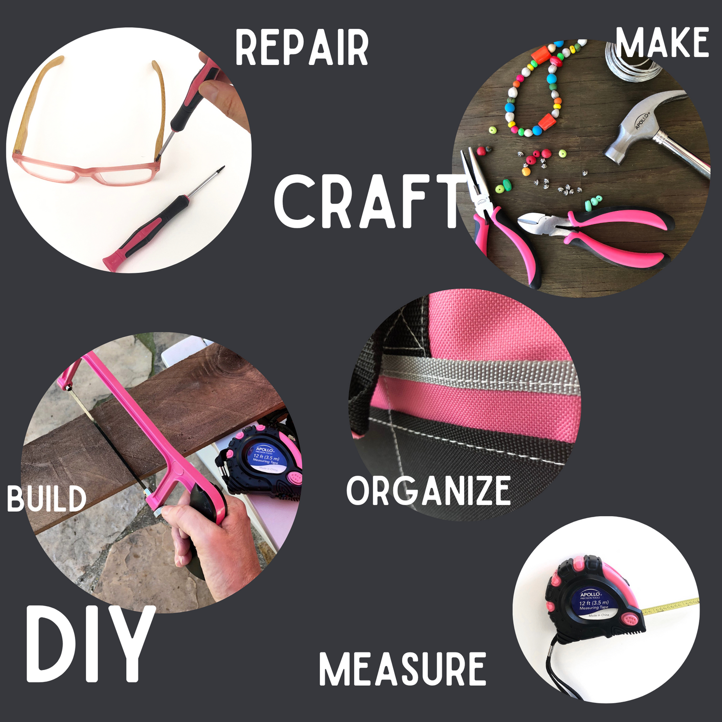 201 Piece Household Tool Kit in a Soft-Sided Tool Bag Pink - DT0020P