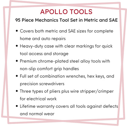 95 Piece Mechanics Tool Set in Metric and SAE for Small Engine, Mechanical and General Repairs – DT1242