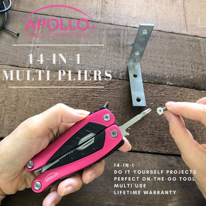 14-in-1 Pink High-Quality Pocket Multitool Pliers. Great for Outdoors, Camping, Fishing  --DT5015P