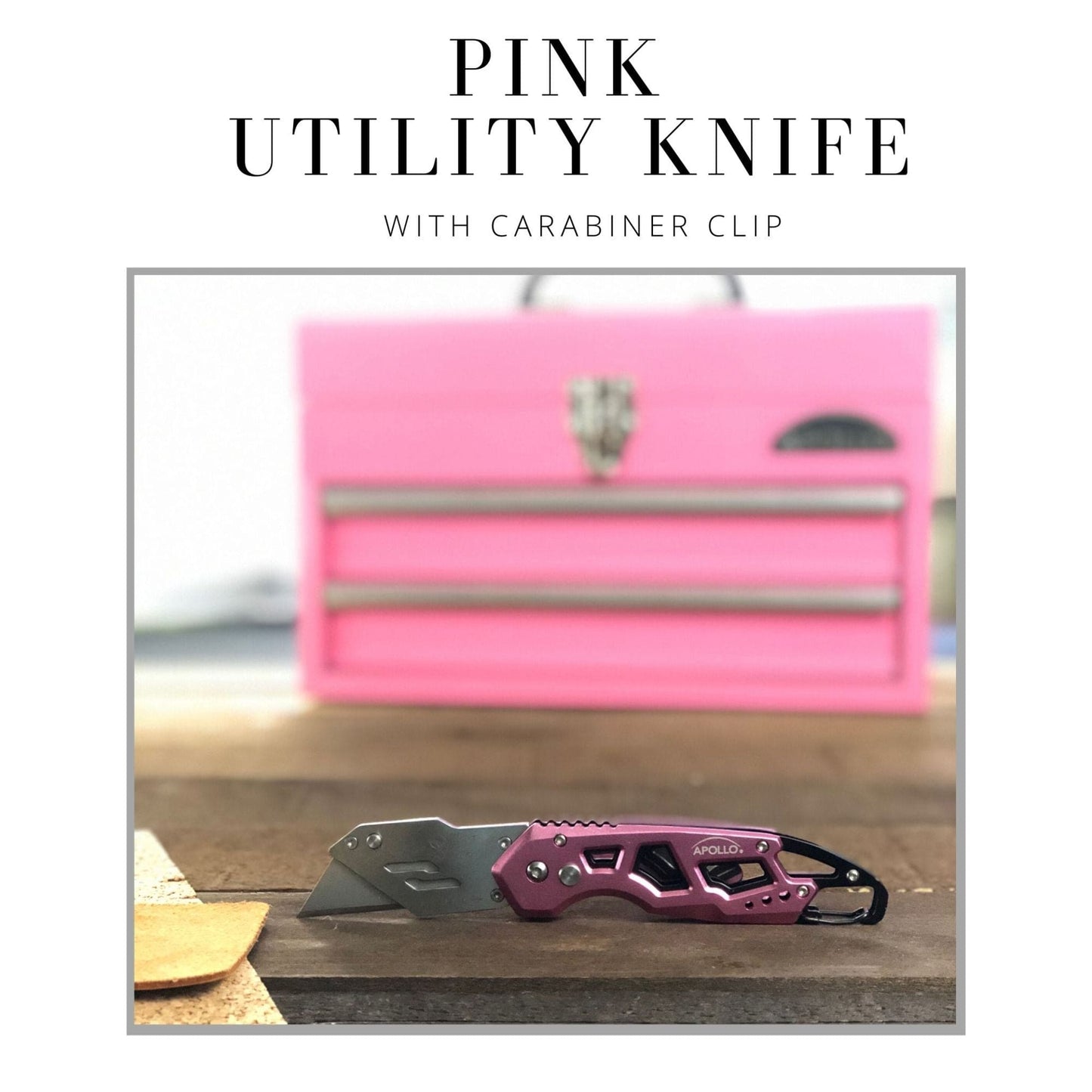 Ergonomic Stainless Steel, Lightweight, Foldable Pink Utility Knife with Carabiner Clip and Fast-Change Blade - DT5017P