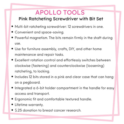 13-in-1 Ratcheting Screwdriver with Bit Set – Pink -- DT5021P