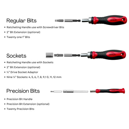 55 Piece Metric Tool Set with Ratcheting Bit Driver, Precision Bit Driver and Bit Assortment - DT5024